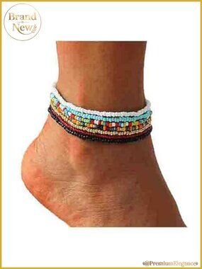 Boho Beaded Anklet Stretch Seed Bead Rainbow Ankle Bracelet Glass Bead Elastic